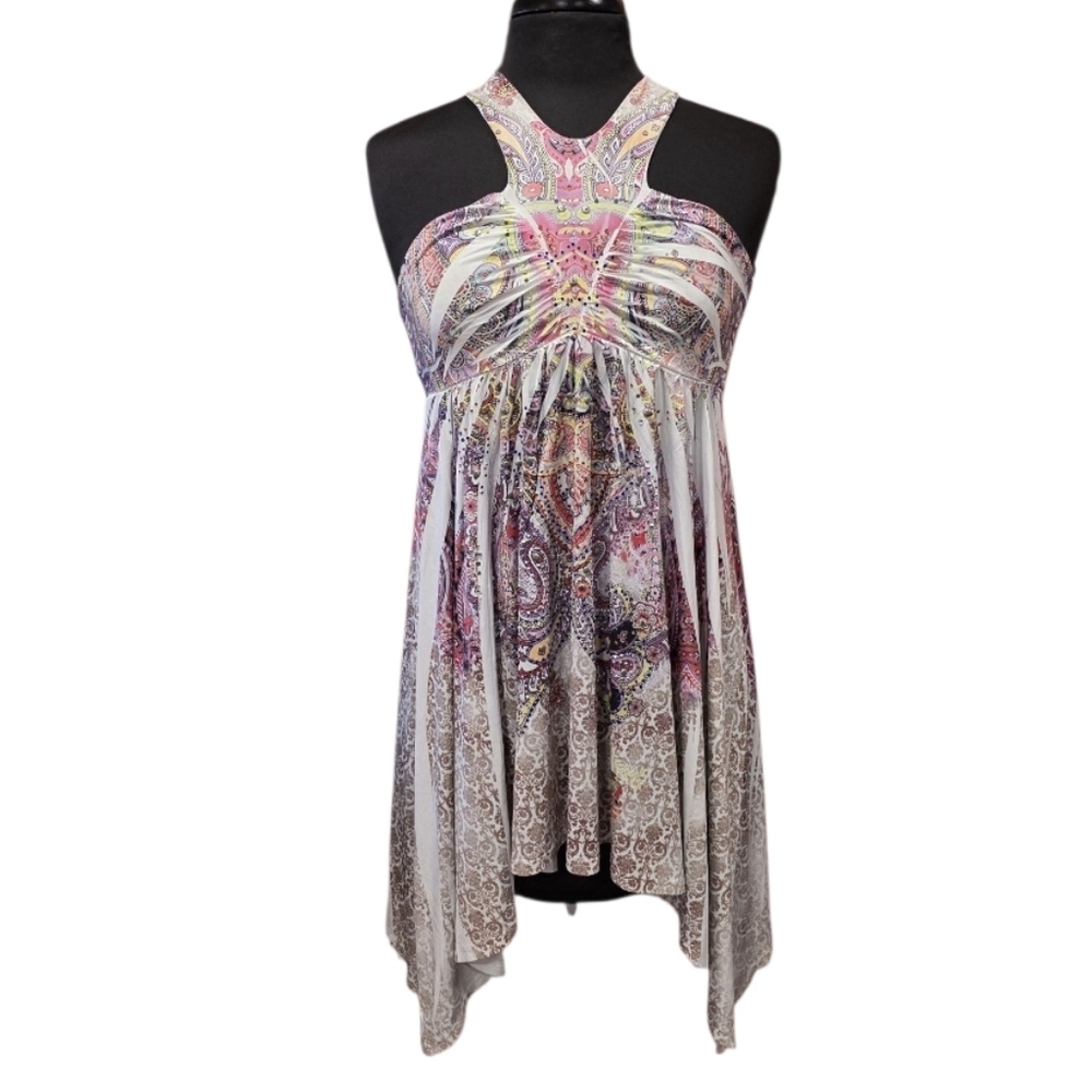 Vintage Y2K McBling Boho Chic Indie Fairy Pink Paisley Racerback Tank Top Tunic